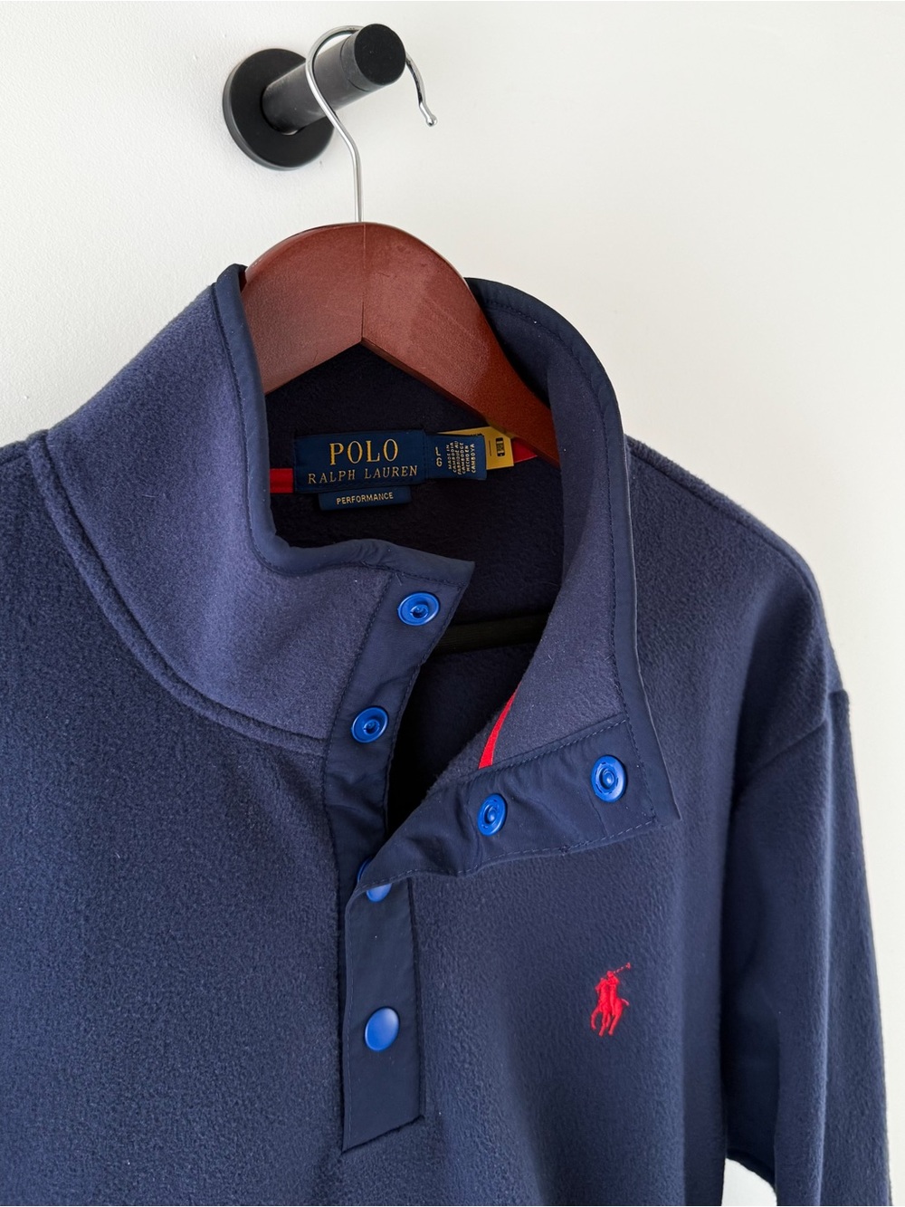 New Polo Ralph Lauren Fleece Pullover Quarter Button Up Navy Mens L - Picture 2 of 12